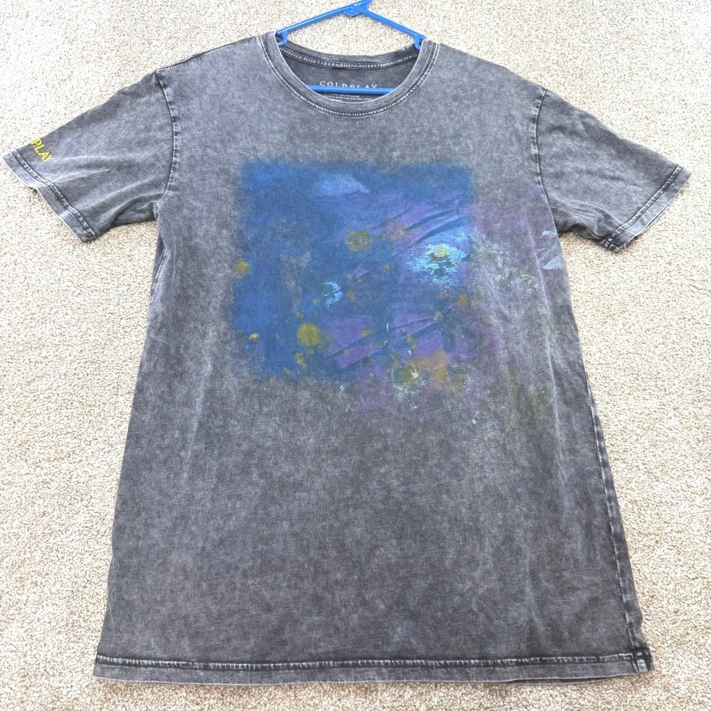 Coldplay Mens Christmas Lights Acid Wash T-Shirt Gray M 2020 Concert Merch Band